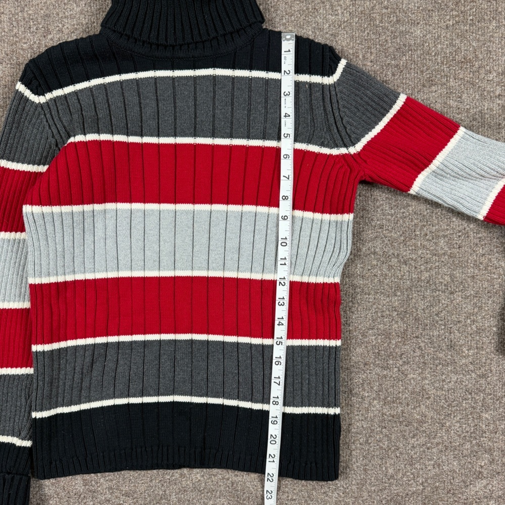 Vintage Black Grey Red Ribbed Striped Knit Turtleneck Sweater Women’s S 90s Y2K - Picture 6 of 7